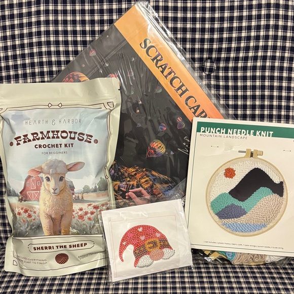 hearth and harbor Other - Crafters set: Crochet Kit, Punch Needle Set, scratch card set and bead art set